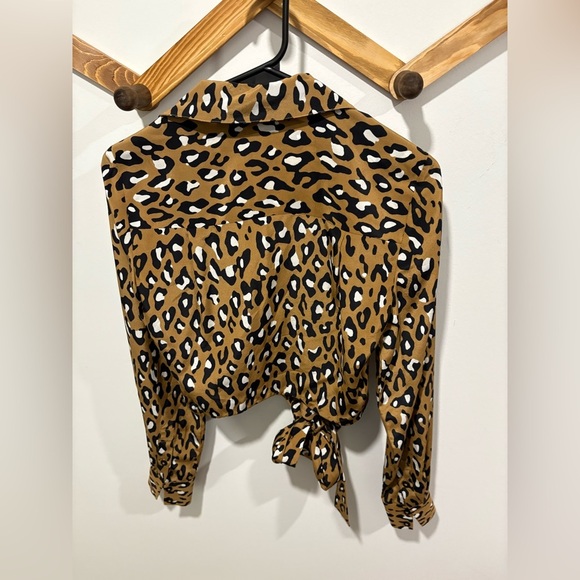 DIANE VON FURSTENBERG Shirt Womens Brown Whitman Leopard Print Silk Wrap Top - Picture 7 of 10